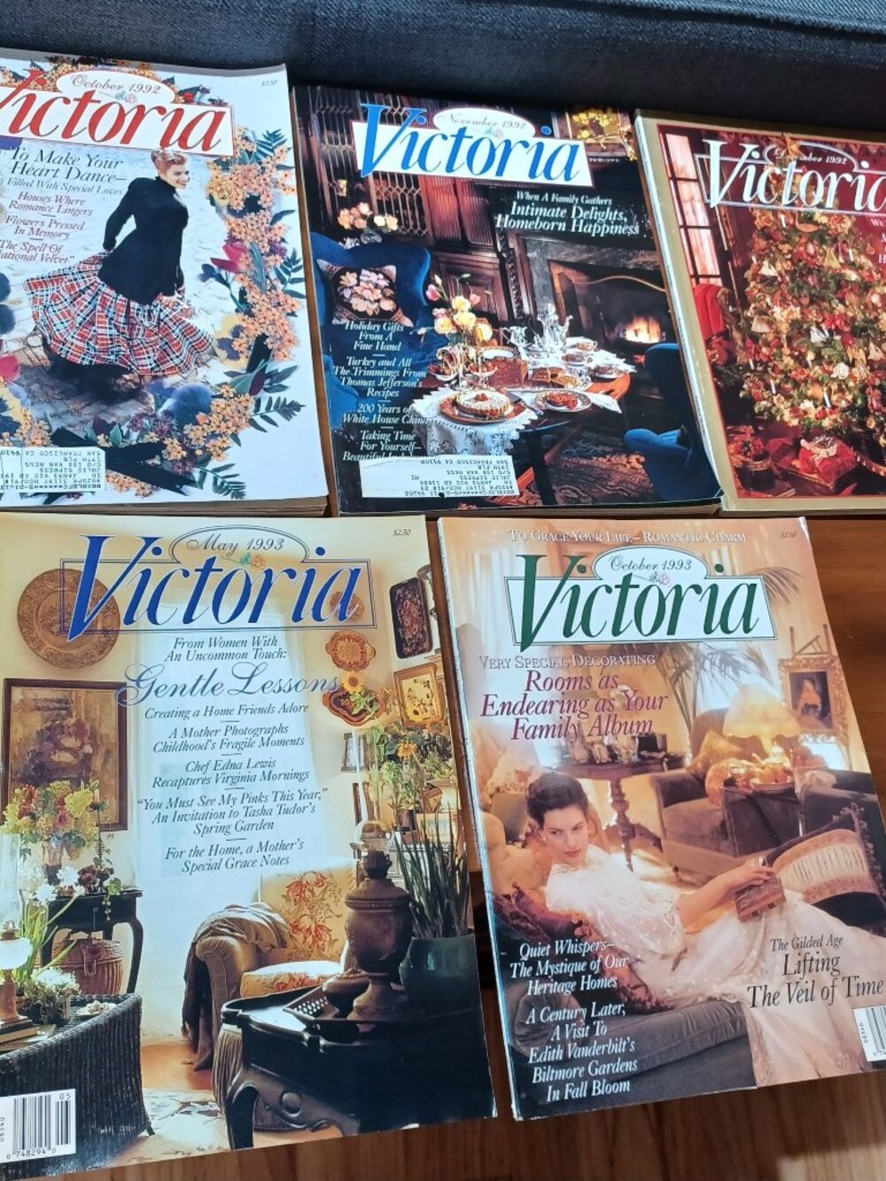 Vintage Victoria Magazine (all from 1992-93) Lot of 5 magazines SEE CLOSEUPS